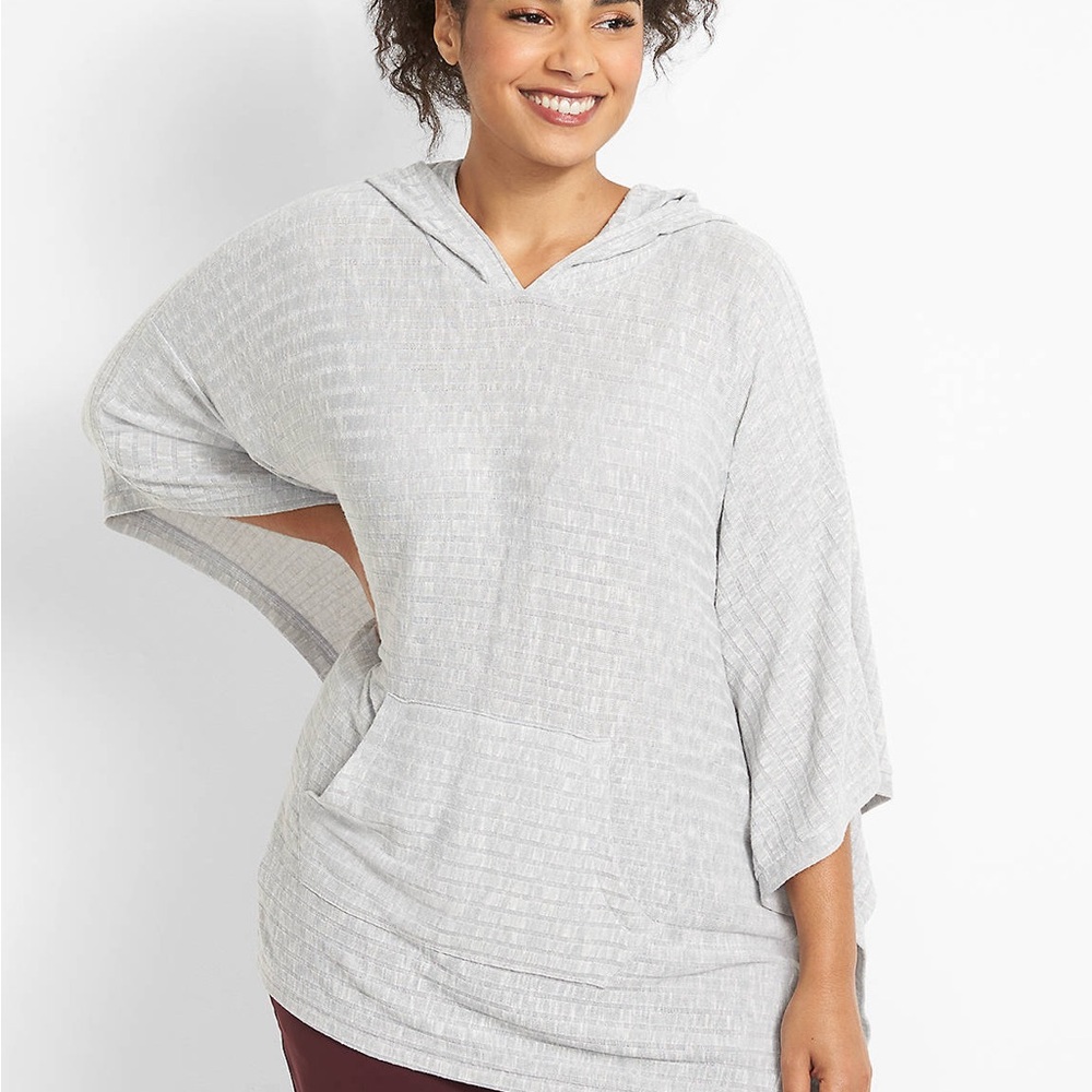 Livi Active Gray Hooded Ribbed Hacci Poncho
